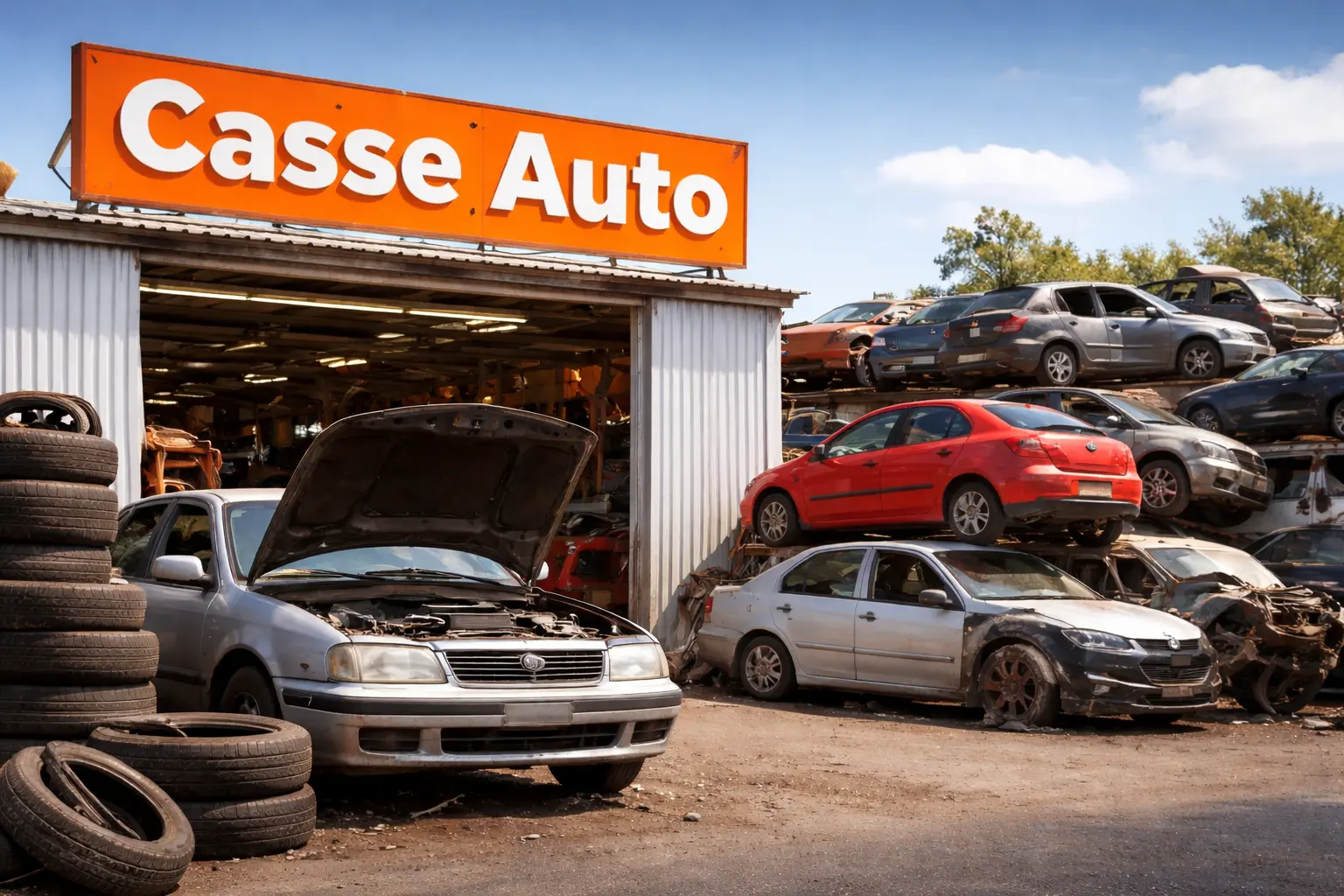 Casse automobile avec voitures recyclées et pièces auto d’occasion